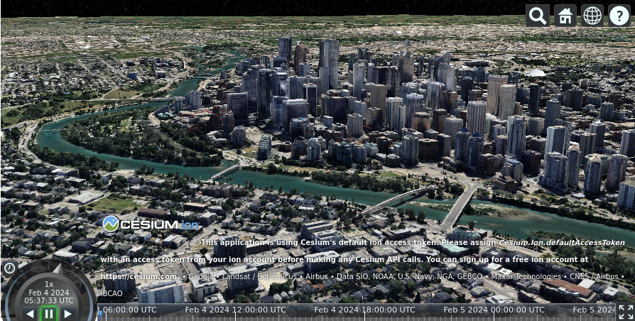 Cesium 3D tiles with Google tiles over Calgary, Alberta, Canada